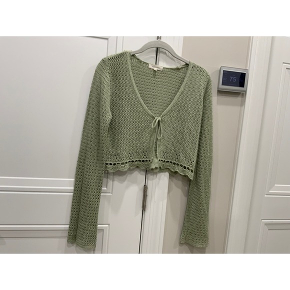 Crochet Knit Cropped Cardigan Skirt Set Sage Green Size M - Picture 14 of 14